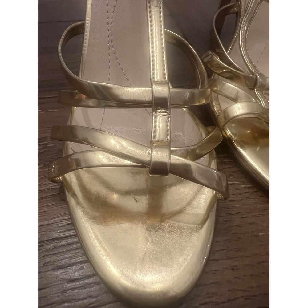 KATE SPADE Women's Sz 8.5 B Metallic Gold Leather Ankle Strap Pumps Heel Sandals - Picture 9 of 14